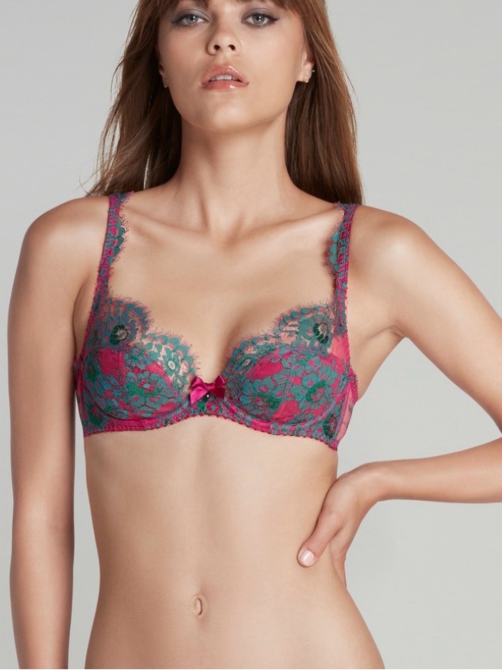 Agent provocateur fuchsia Pink & Teal Lace Underwire Bra carline 34D